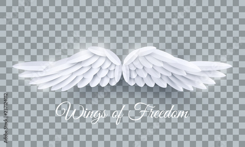 Vector 3d white realistic layered paper cut angel wings isolated on transparent background