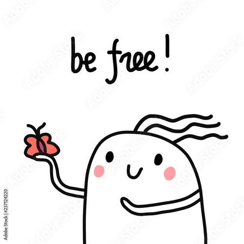 Be free hand drawn illustration with cute marshmallow and butterfly in a hand for prints posters notebooks articles and kid design