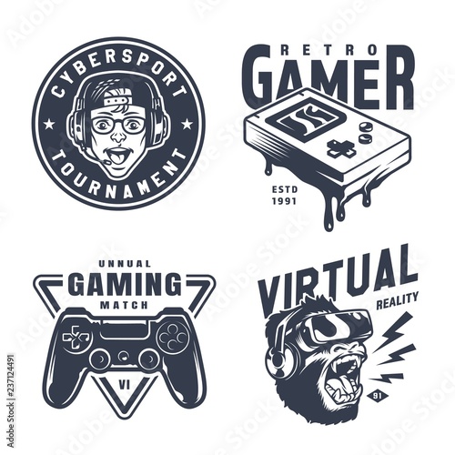 Vintage monochrome video game logos