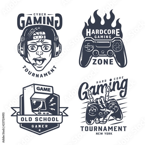 Vintage monochrome gaming labels set