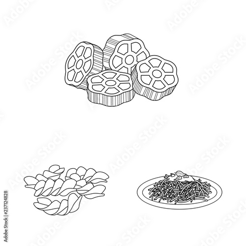 Vector illustration of pasta and carbohydrate icon. Set of pasta and macaroni stock symbol for web.