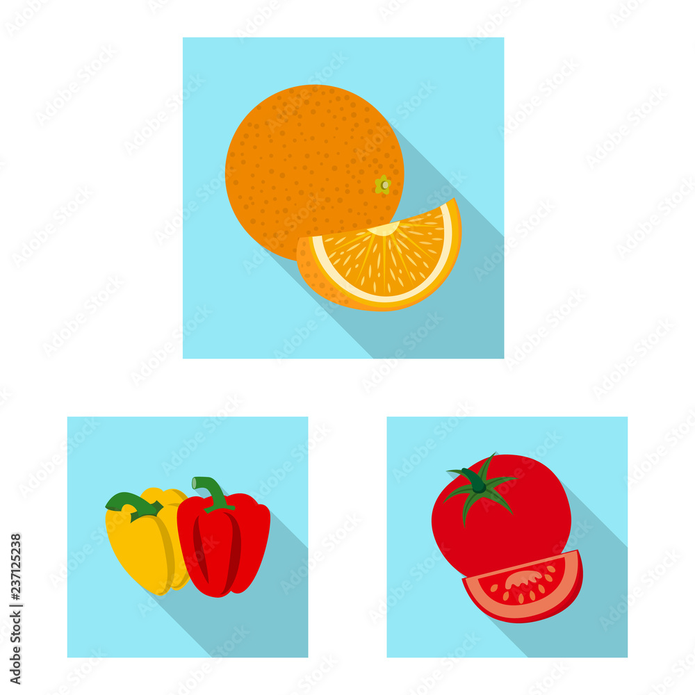 Vector design of vegetable and fruit sign. Set of vegetable and vegetarian vector icon for stock.