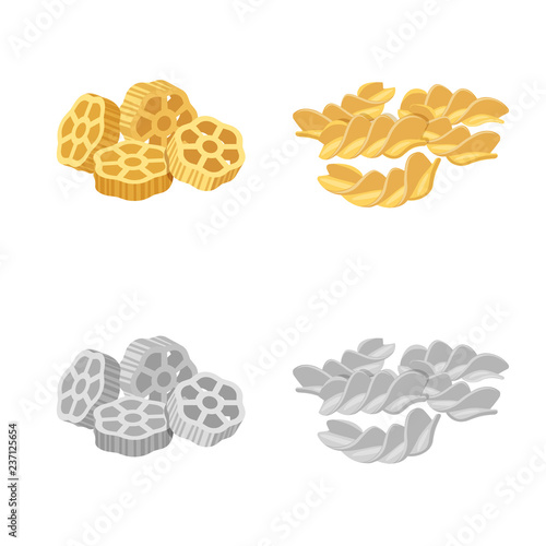 Isolated object of pasta and carbohydrate symbol. Collection of pasta and macaroni stock vector illustration.