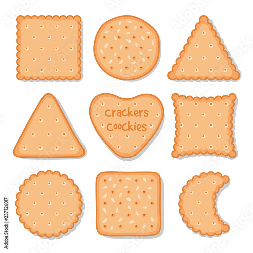 Biscuit cookie snacks. Vector cookies biscuits for teatime isolated on white, breakfast dessert pastry, homemade pie chips icons