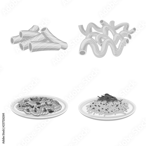 Vector illustration of pasta and carbohydrate sign. Collection of pasta and macaroni vector icon for stock.