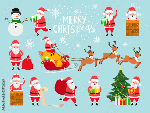 Funny vector santa. Cute vector santa claus grandfather for christmas website decor, santaclause isolated on blue background