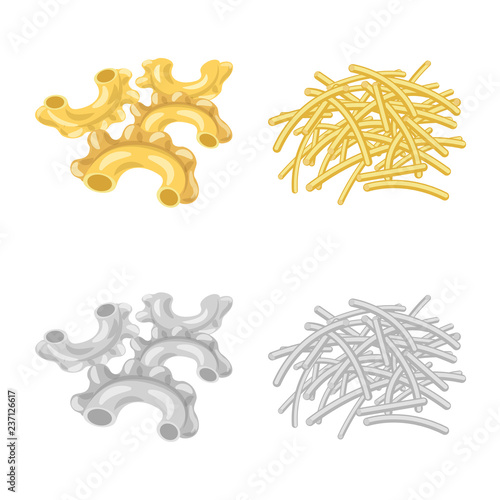 Isolated object of pasta and carbohydrate sign. Collection of pasta and macaroni stock symbol for web.