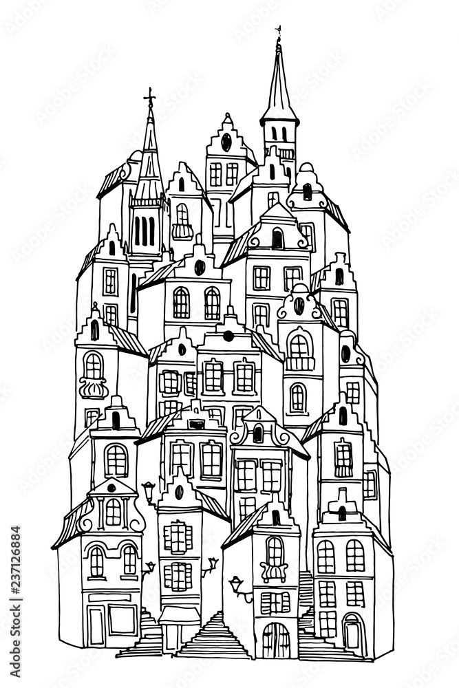 vector sketch of traditional architecture of Belgium.