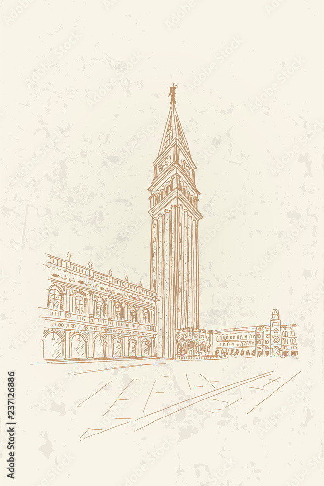 sketch of San Marco square in Venice. Italy