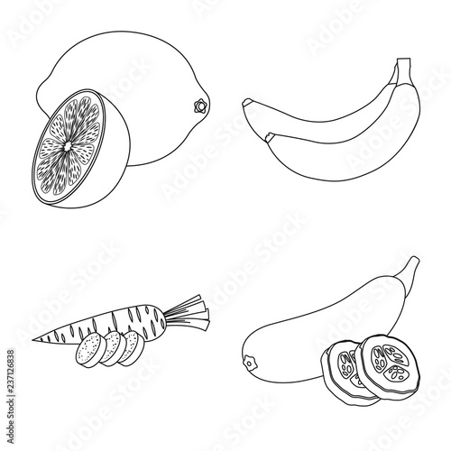 Isolated object of vegetable and fruit sign. Collection of vegetable and vegetarian stock symbol for web.