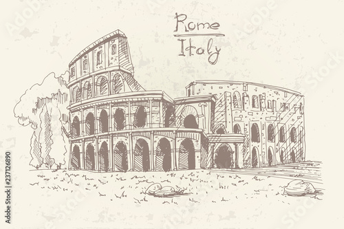 Vector sketch of The Coliseum or Flavian Amphitheatre, Rome, Italy.