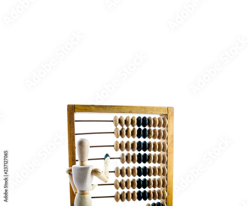 Wooden mannequin with wooden abacus.