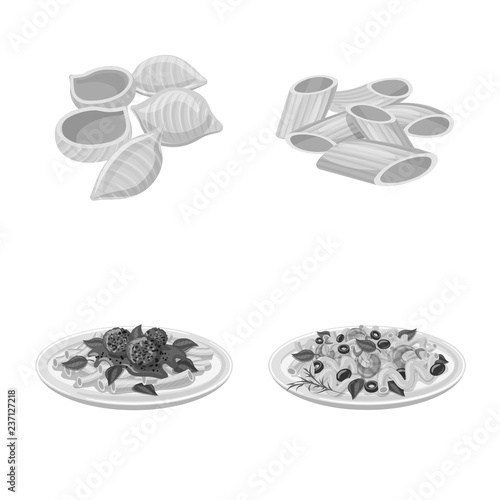 Vector design of pasta and carbohydrate symbol. Set of pasta and macaroni stock vector illustration.