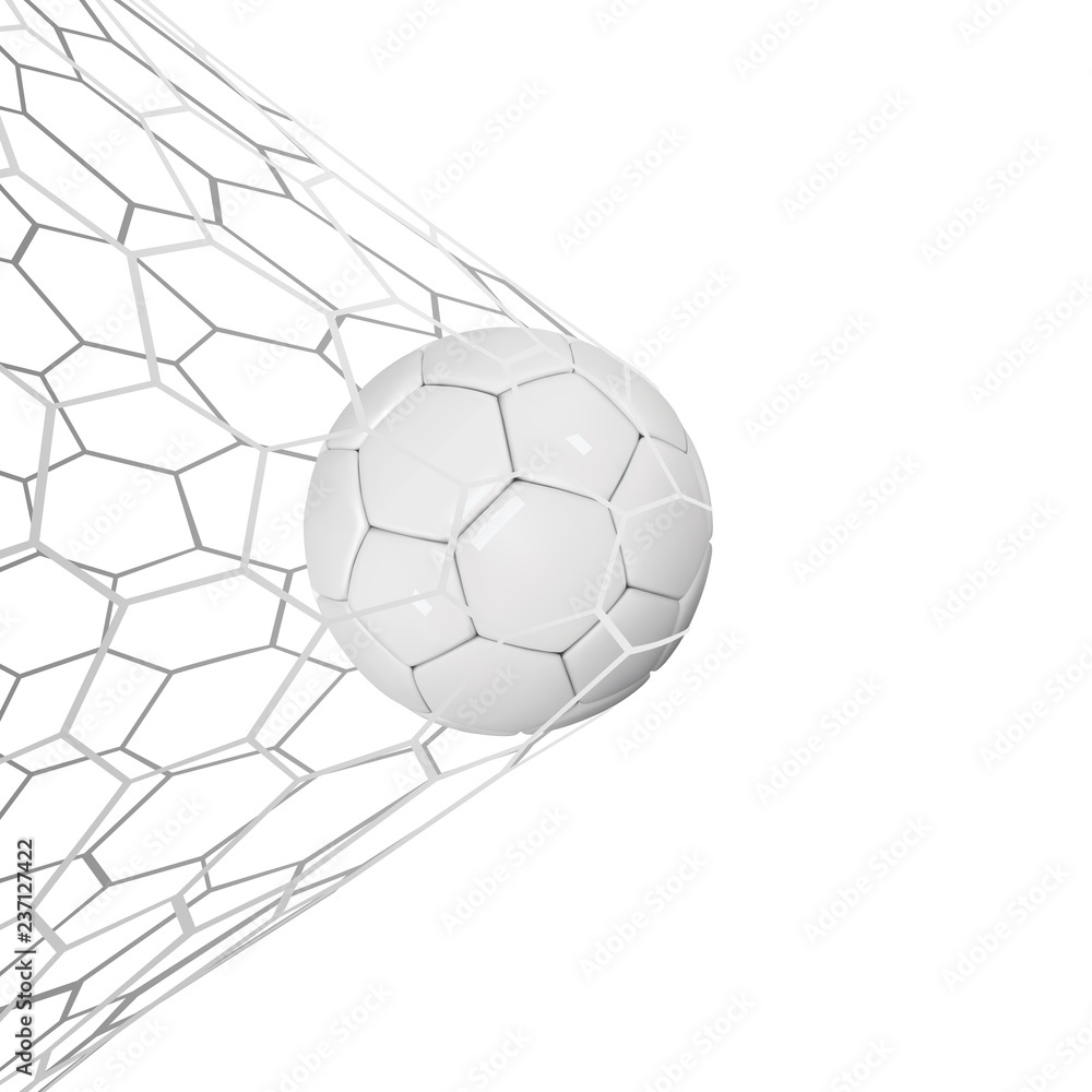 Soccer Or Football 3d Ball Isolated On White Background Football Game Match Goal Moment With Realistic Ball In The Net And Place For Text Stock Illustration Adobe Stock