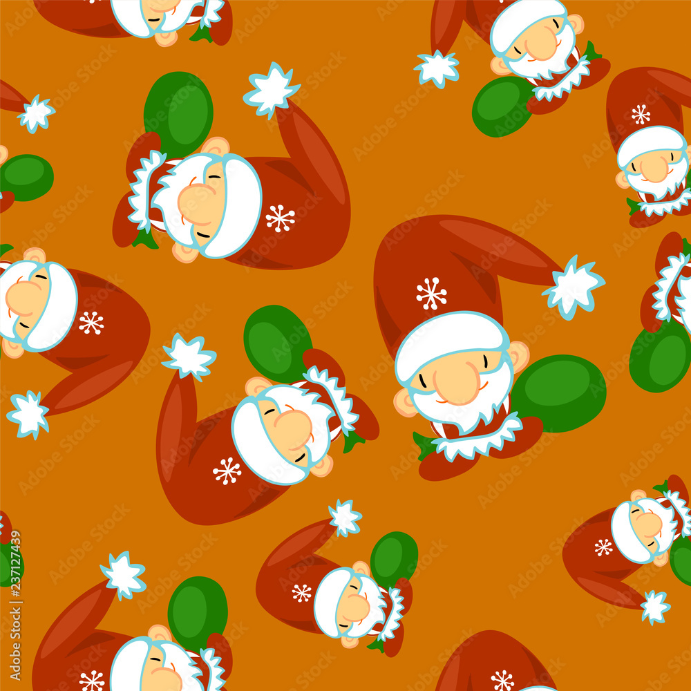 Naklejka premium Cute Santa Clauses vector seamless pattern. Can be printed and used as Christmas, New Year, Xmas wrapping paper, background, wallpaper, textile, fabric