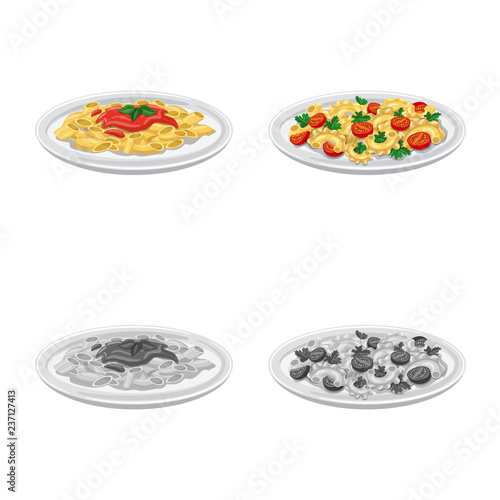 Isolated object of pasta and carbohydrate sign. Collection of pasta and macaroni stock symbol for web.