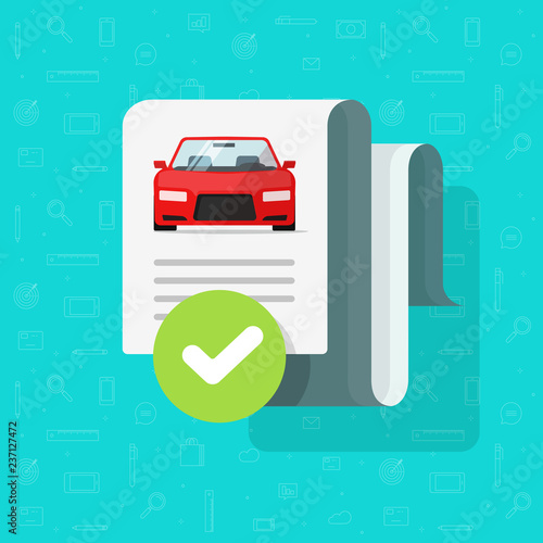 Car history check or report document approved vector, good vehicle electronic successful diagnostic or automobile monitoring service , flat cartoon auto test with checkmark or tick clipart