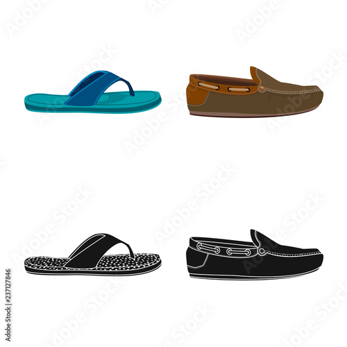 Vector illustration of shoe and footwear symbol. Collection of shoe and foot vector icon for stock.