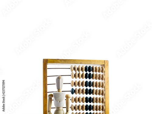 Wooden mannequin with wooden abacus.