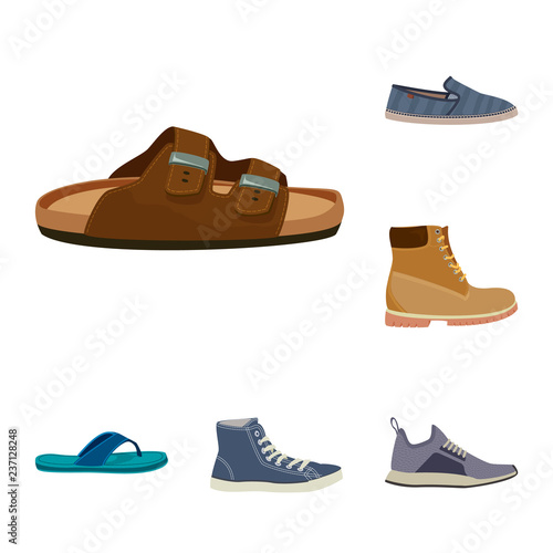 Vector design of shoe and footwear symbol. Collection of shoe and foot stock symbol for web.