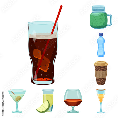 Vector illustration of drink and bar sign. Collection of drink and party stock symbol for web.