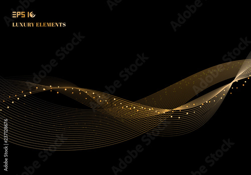 Abstract shiny color sparkling gold wave design element with glitter effect on dark background luxury concept