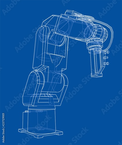 3D outline Robotic arm. Vector rendering of 3d