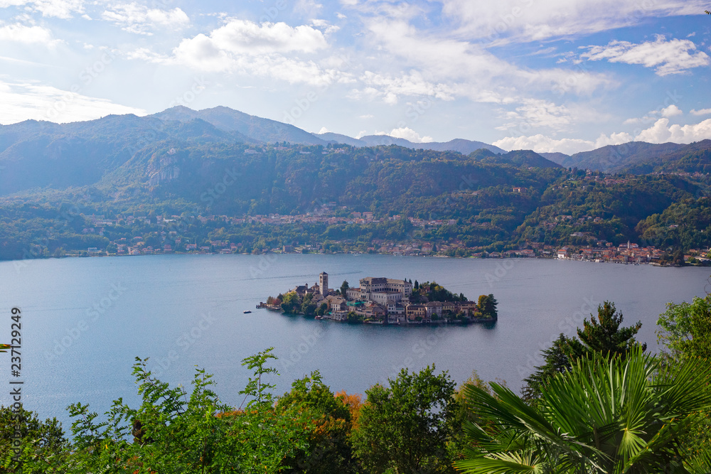 Panoramic time lapse of the island of San Giulio on Lake Orta in Piedmont, Italy.