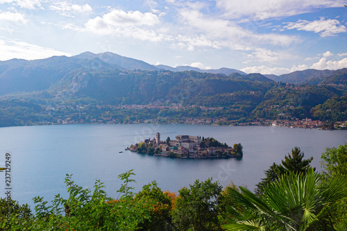 Panoramic time lapse of the island of San Giulio on Lake Orta in Piedmont, Italy.