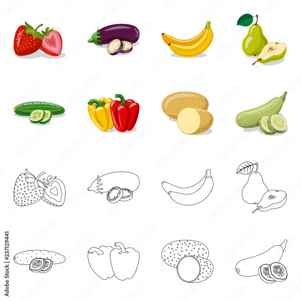 Vector illustration of vegetable and fruit sign. Collection of vegetable and vegetarian stock vector illustration. Vector illustration of vegetable and fruit sign. Collection of vegetable and vegetarian stock vector illustration.