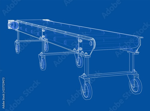 3D outline conveyor belt. Vector rendering of 3d