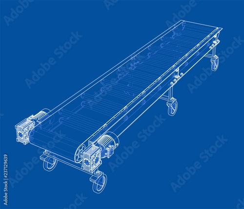 3D outline conveyor belt. Vector rendering of 3d