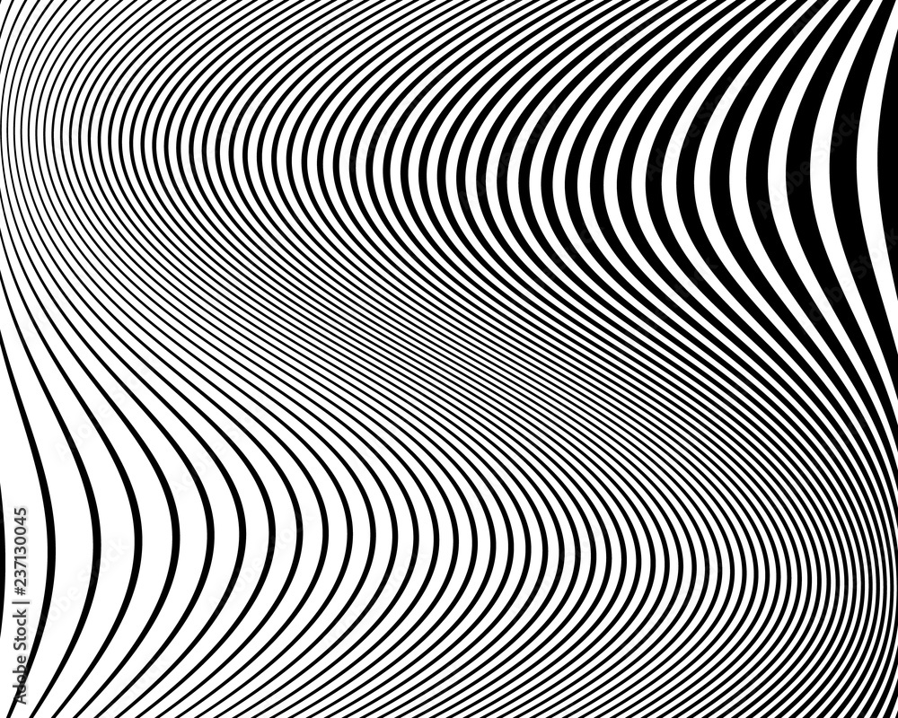 Optical art background. Wave design black and white. Digital image with a psychedelic stripes. Vector illustration 