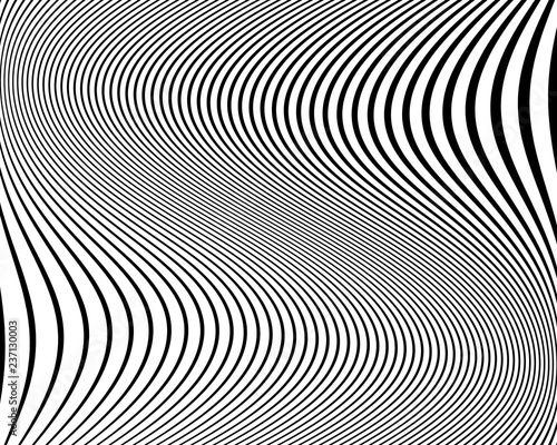 Optical art background. Wave design black and white. Digital image with a psychedelic stripes. Vector illustration 