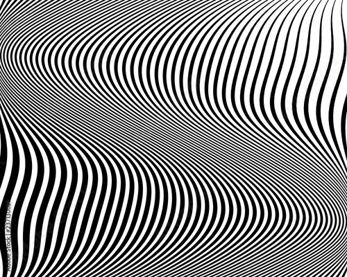 Optical art background. Wave design black and white. Digital image with a psychedelic stripes. Vector illustration 