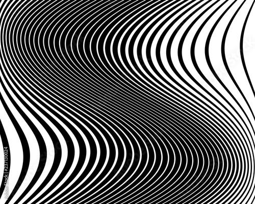 Optical art background. Wave design black and white. Digital image with a psychedelic stripes. Vector illustration 