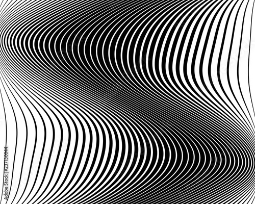 Optical art background. Wave design black and white. Digital image with a psychedelic stripes. Vector illustration 