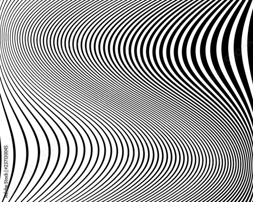 Optical art background. Wave design black and white. Digital image with a psychedelic stripes. Vector illustration 