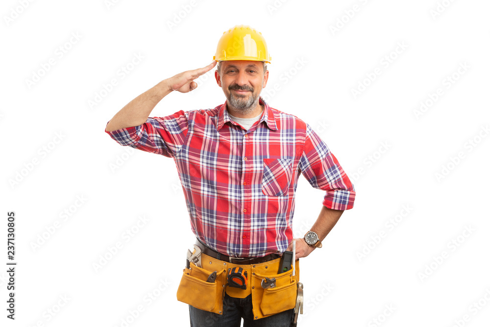 Constructor with palm at forehead .