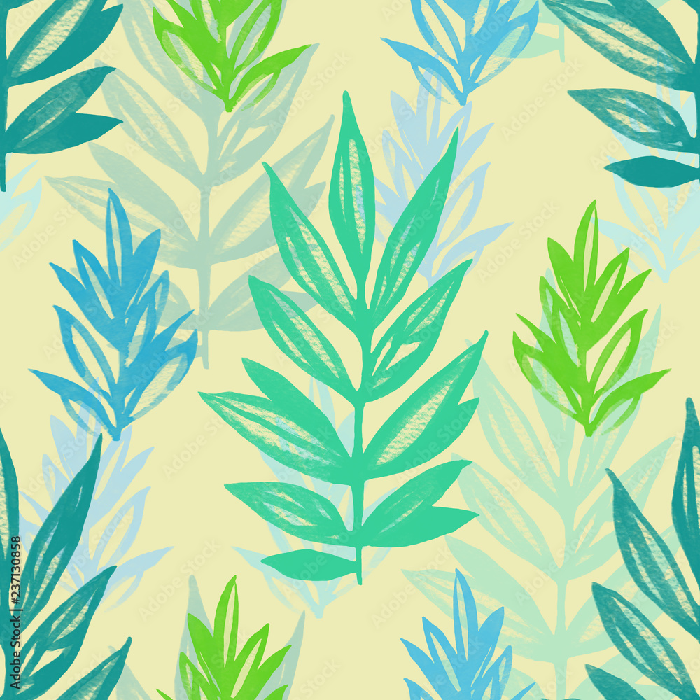 Fototapeta premium Floral seamless pattern colorful with spring leaves watercolor. Hand drawn illustration for textile, wallpaper, paper and decoration. 