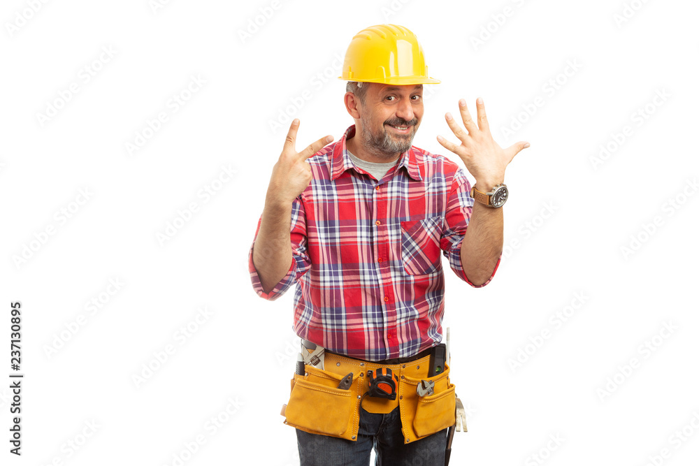 Constructor holding fingers as number seven.