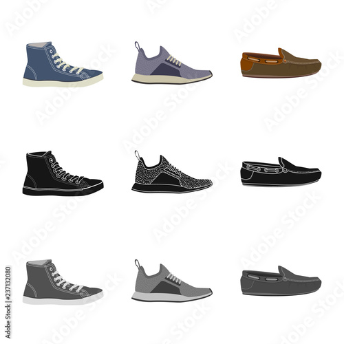 Vector design of shoe and footwear logo. Collection of shoe and foot stock vector illustration.