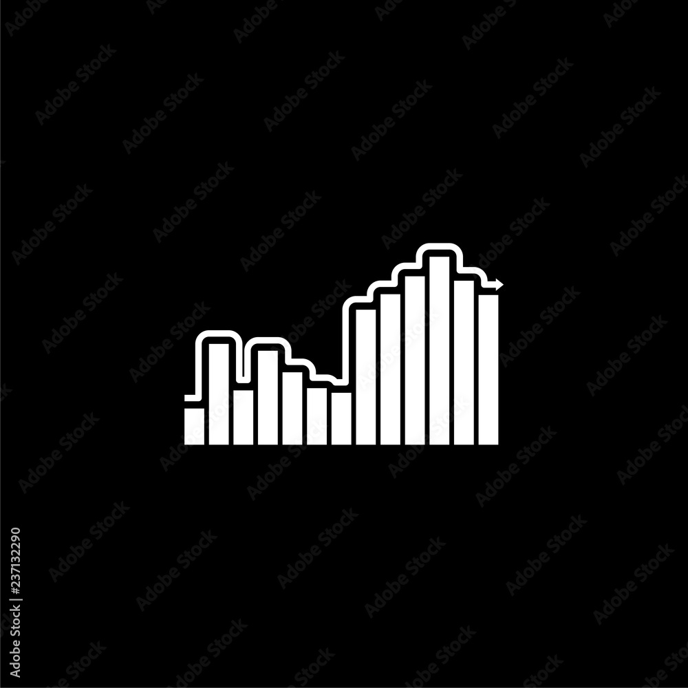 Rising business graph icon or logo on dark background