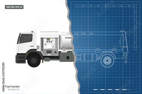 Air fuel truck in outline style. Front, side, top and back view. Maintenance of aircraft. Airfield transport. Tanker for airplane. Industrial 3d realistic blueprint. Vector isolated  illustration