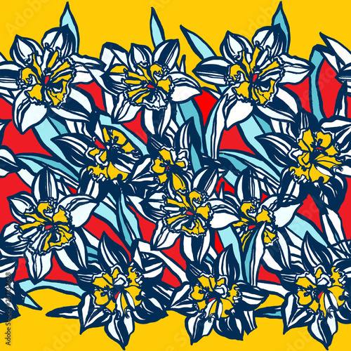 Pattern with narcissus   colorful
