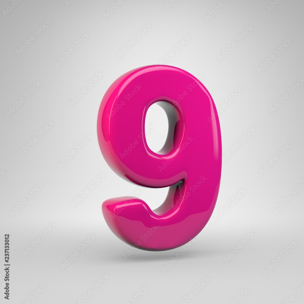 Plastic Pink color number 9 isolated on white background Plastic Pink color number 9 isolated on white background