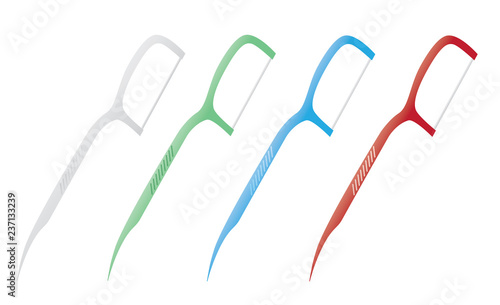Dental Floss Picks, Multi-color isolated on white background, Realistic design illustration Vector.