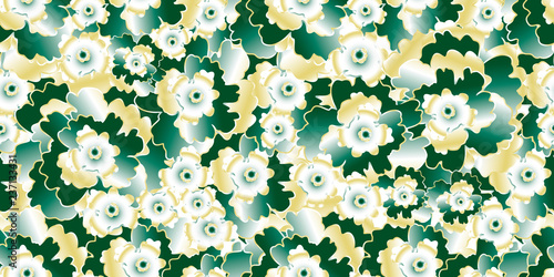 Vector seamless pattern abstract hand drawn gradient emerald with gilding flowers. Background for textile, wallpaper, wrapping, cover page, web site, card, carton, typographic print, fabric, banner.