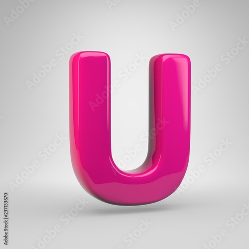 Plastic Pink color letter U uppercase isolated on white background