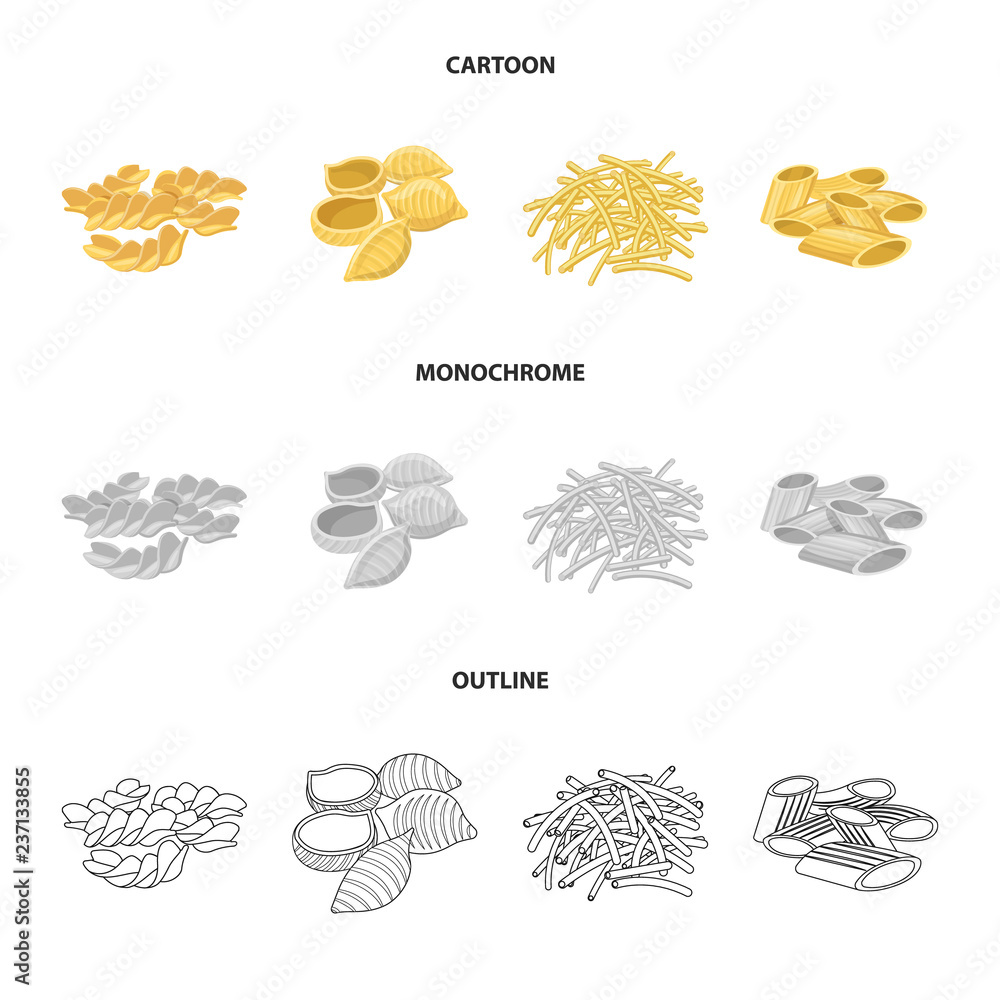Vector design of pasta and carbohydrate symbol. Set of pasta and macaroni vector icon for stock.